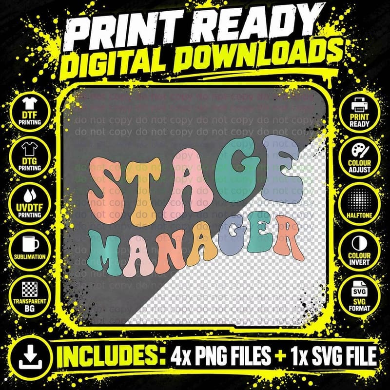 Retro Groovy Theatre Squad Back to School Stage Manager Png SVG Digital Bundle