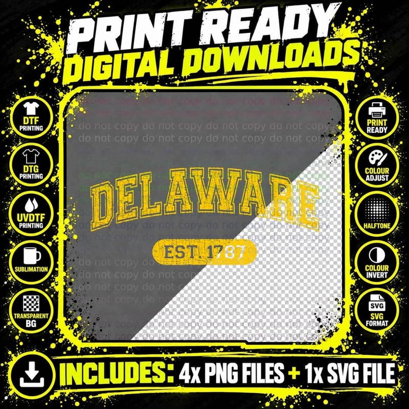 Retro School Style Delaware 1787 Distressed T-Shirt Png SVG Digital Bundle