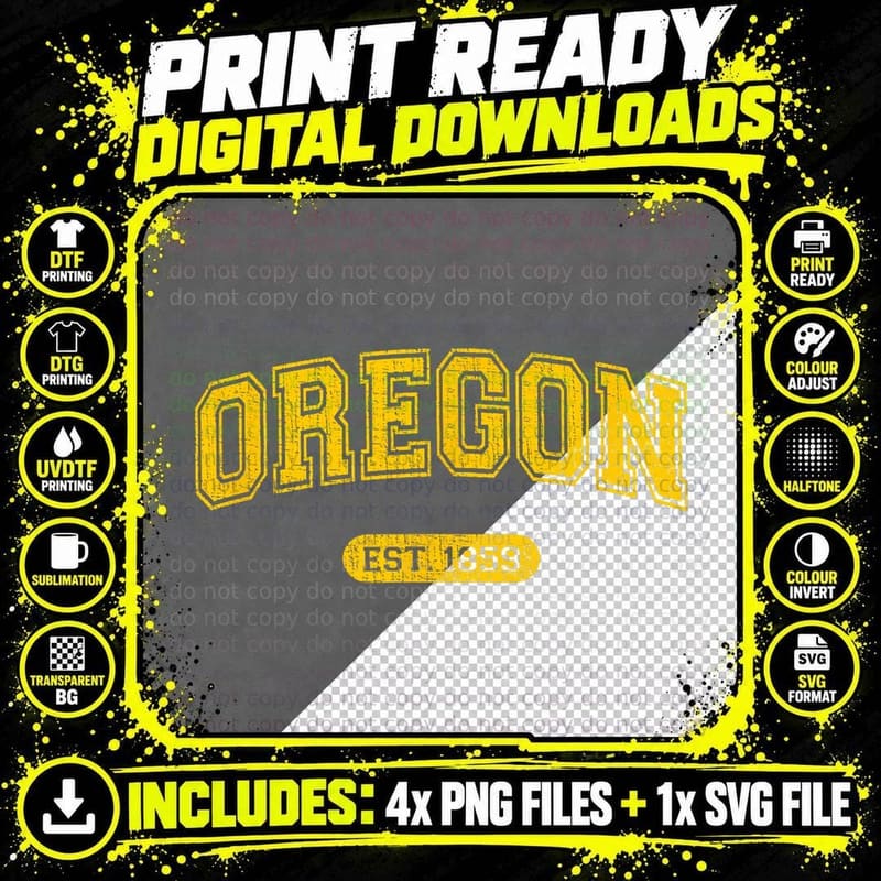Retro School-Style Oregon 1859 Distressed T-Shirt Png SVG Digital Bundle