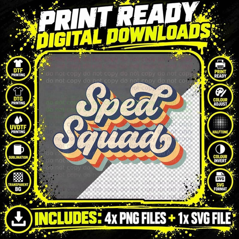 Retro Sunset Sped Squad Special Education Back to School Png SVG Digital Bundle