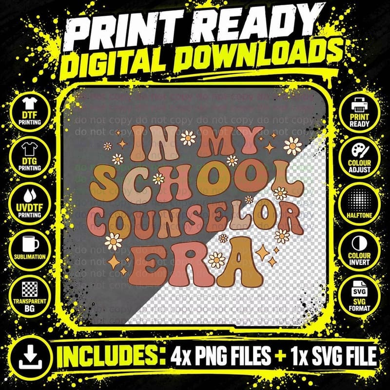Retro in My School Counselor Era Back to School Women Png SVG Digital Bundle