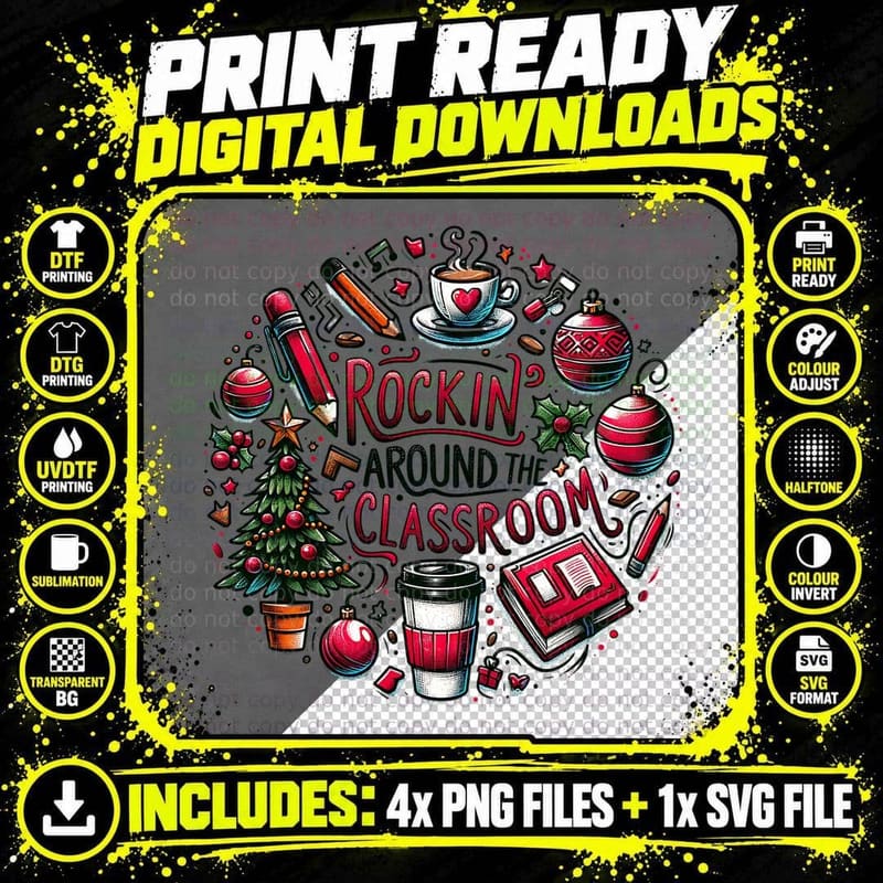 Rockin Around the Classroom, Comfy Casual, Everyday Wear Png SVG Digital Bundle