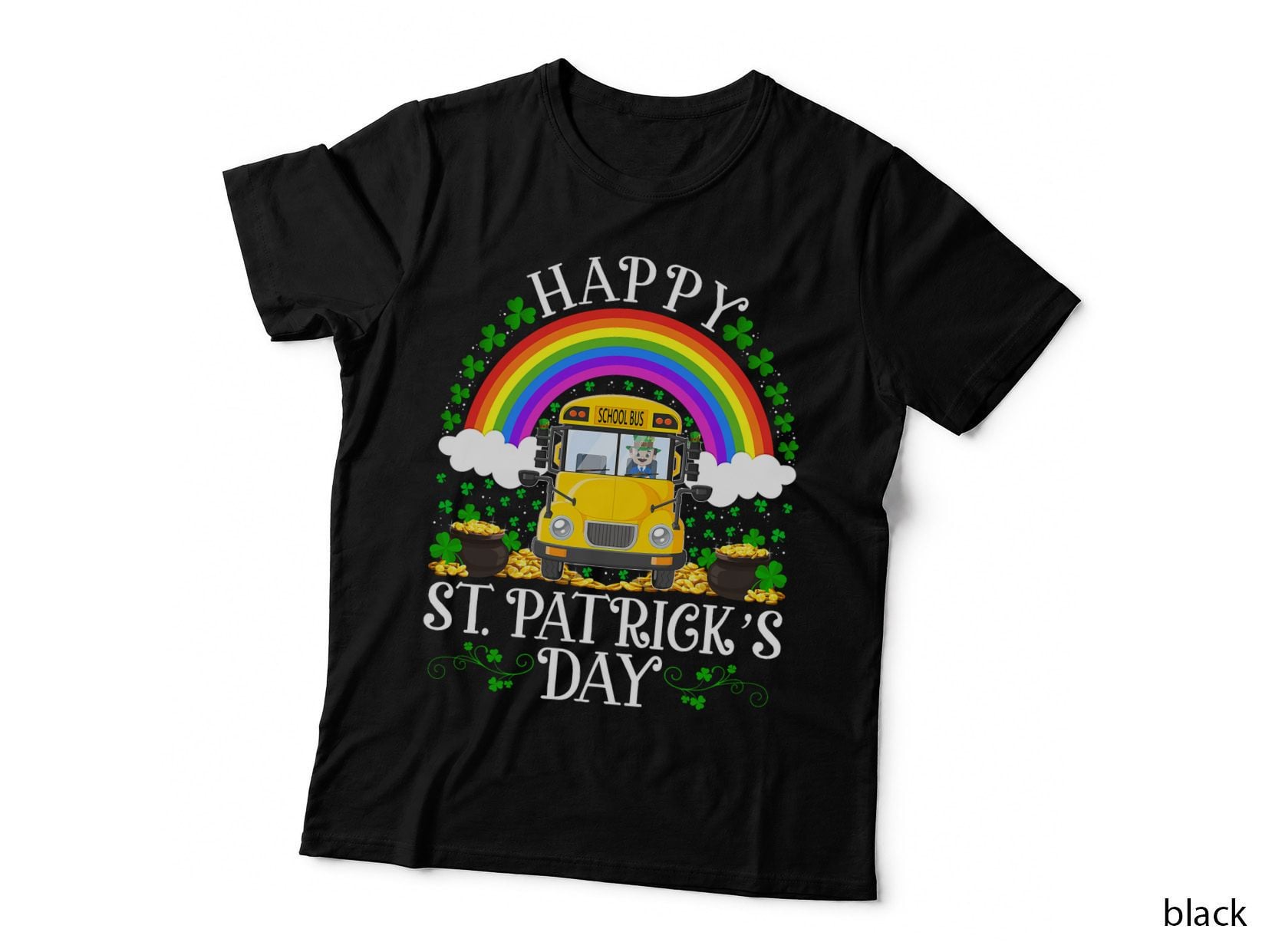 School Bus Lover Rainbow Vintage School Bus St. Patricks Day T-Shirt
