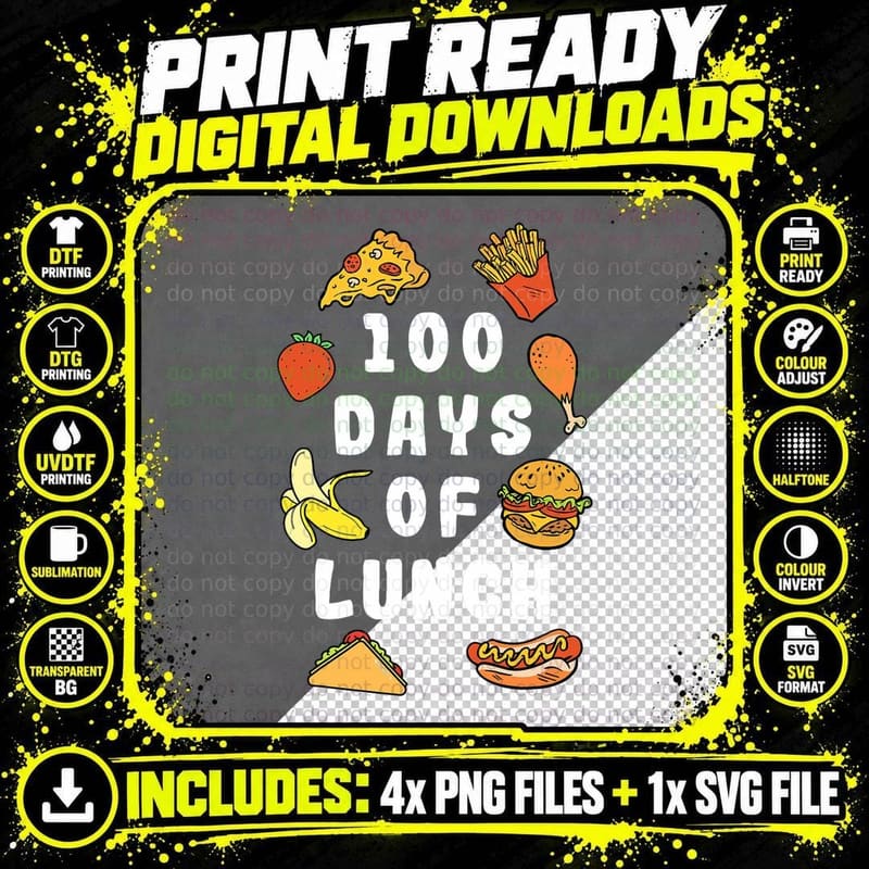 School Cafeteria Worker Lunch Lady 100 Days of Lunch Png SVG Digital Bundle