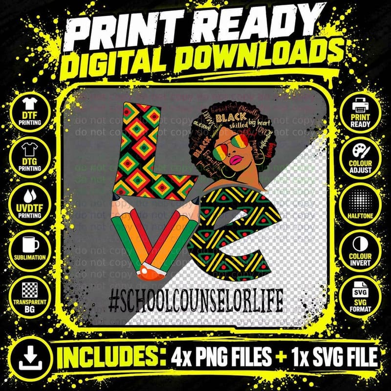 School Counselor Love Afro African Black History Month Png SVG Digital Bundle