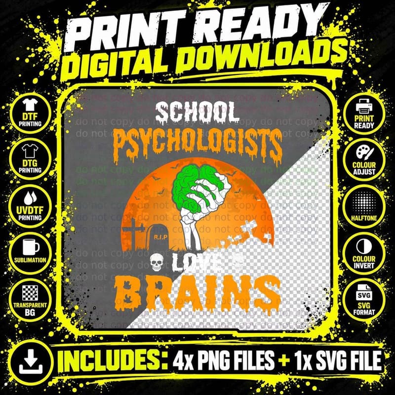 School Psychologists Love Brains T-Shirt Png SVG Digital Bundle