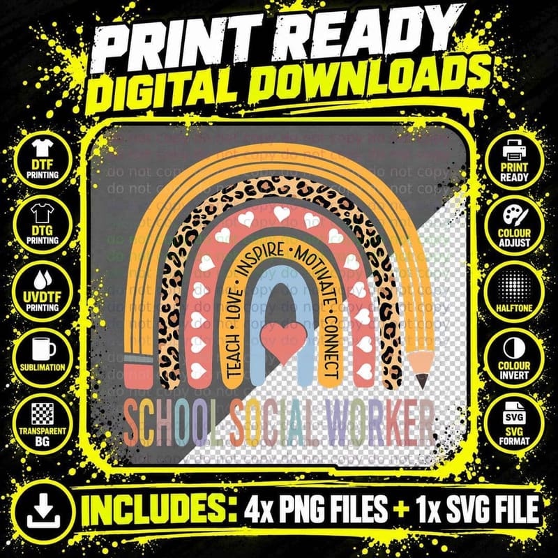 School Social Worker 100th Day of School Rainbow T-Shirt Png SVG Digital Bundle