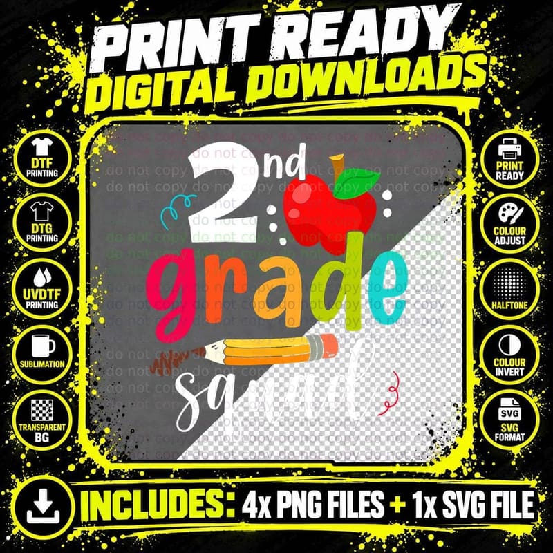 Second Grade Squad Funny Back to School 2nd Graders Png SVG Digital Bundle