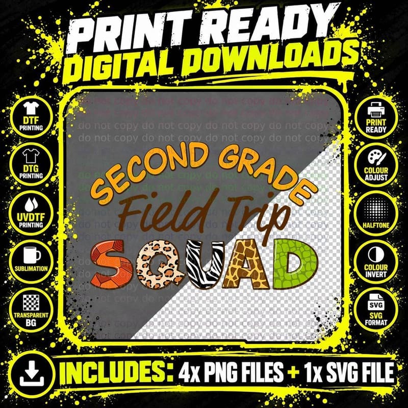 Second Grade Students School Zoo Field Trip Squad Png SVG Digital Bundle