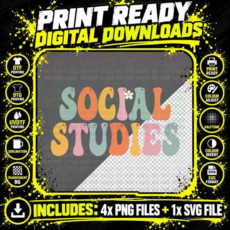Social Studies Retro Groovy Women Happy First Day of Png SVG Digital Bundle