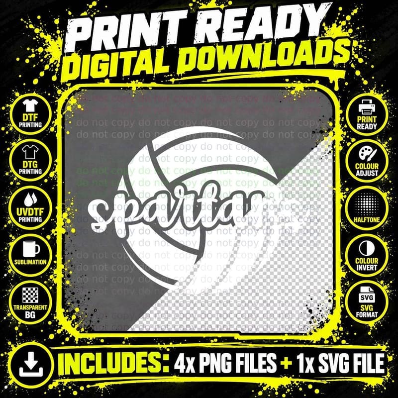 Spartans Volleyball Team Mascot School Spirit Game Night Png SVG Digital Bundle