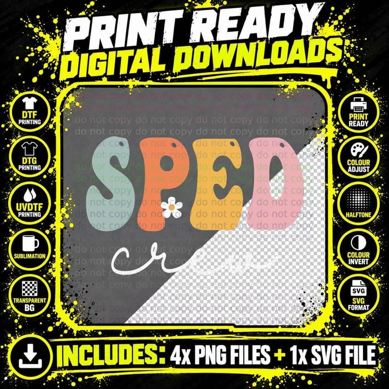 Sped Crew Retro Groovy Vintage Happy First Day of School Png SVG Digital Bundle
