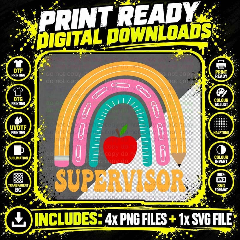 Supervisor Rainbow Pencil Women Back to School Png SVG Digital Bundle