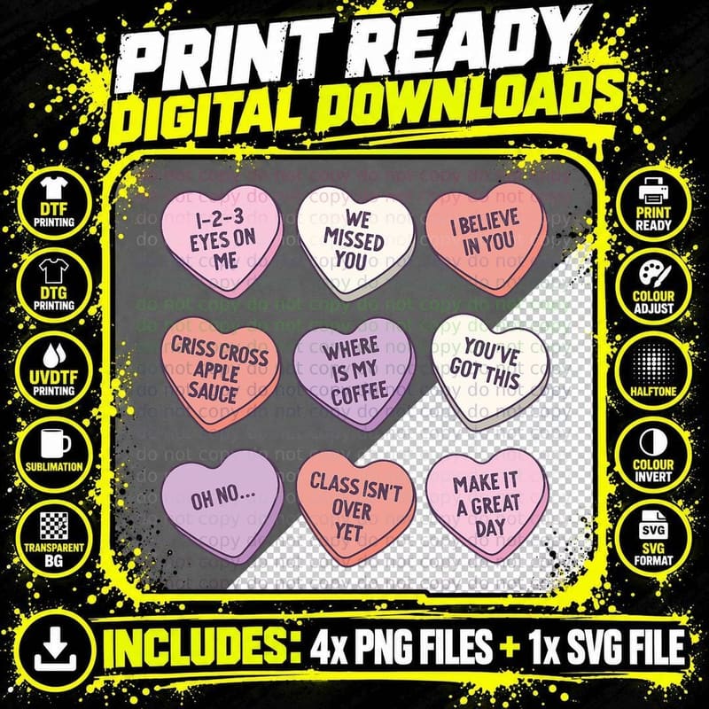 Teach Conversation Hearts School Retro Valentines Day Png SVG Digital Bundle