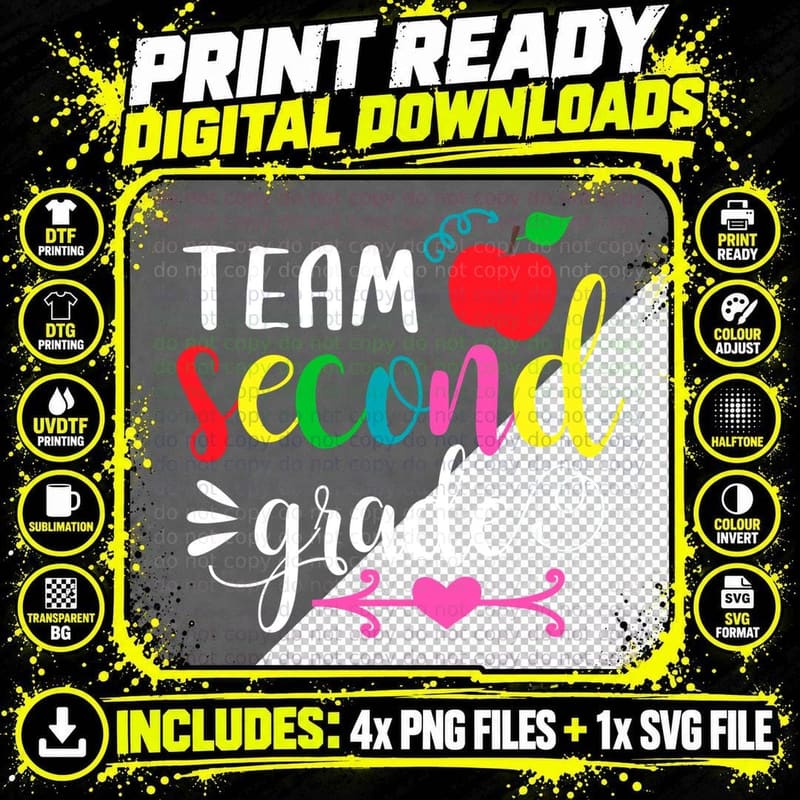 Team Second Grade Shirt, Celebration, Hand Drawn Png SVG Digital Bundle