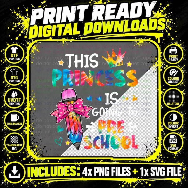 This Princess Is Going to Pre School Back to School Gift Png SVG Digital Bundle