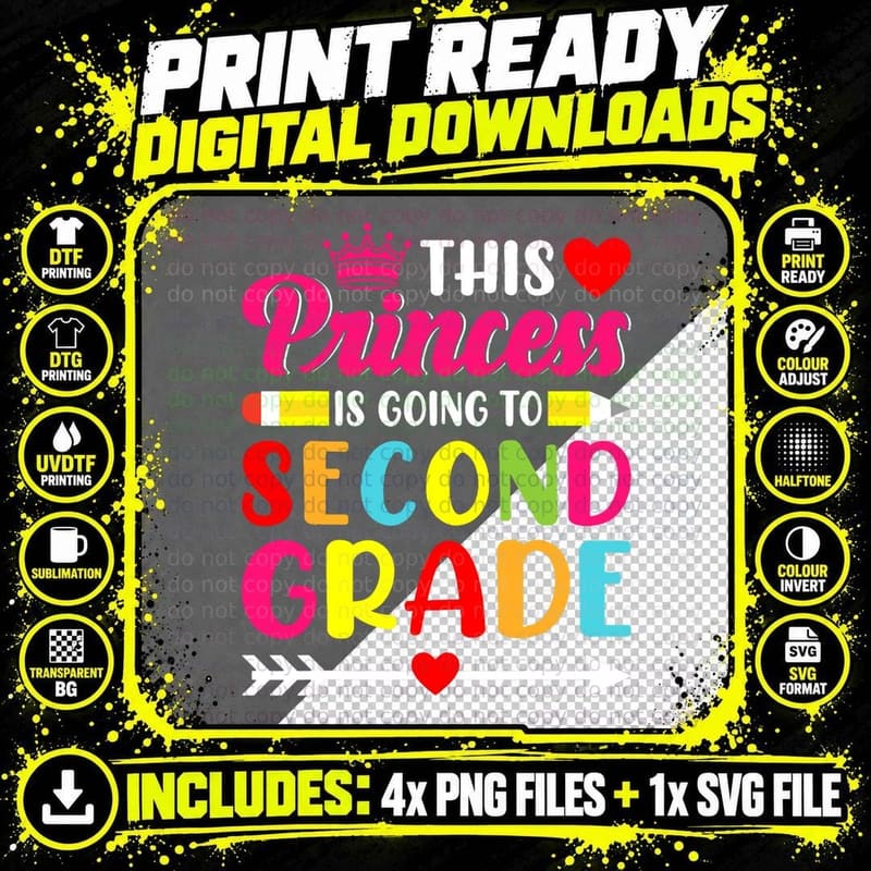 This Princess Is Going to Second Grade Back to School Png SVG Digital Bundle