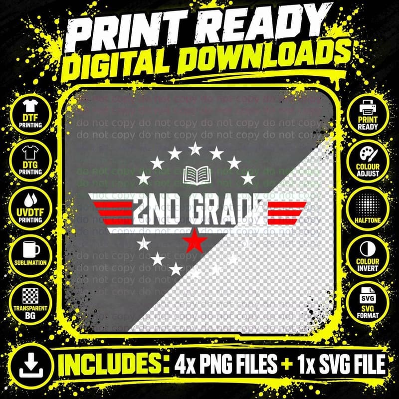 Top Grade 2nd Second Grade Back to School Png SVG Digital Bundle
