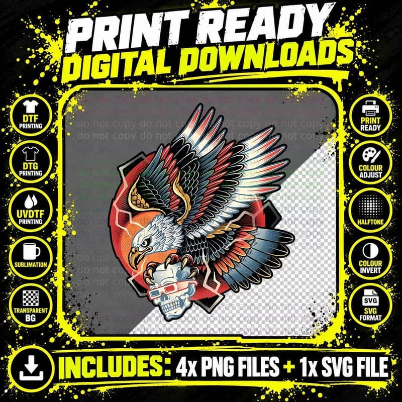 Traditional Tattoo Eagle Skull Tee Png SVG Digital Bundle