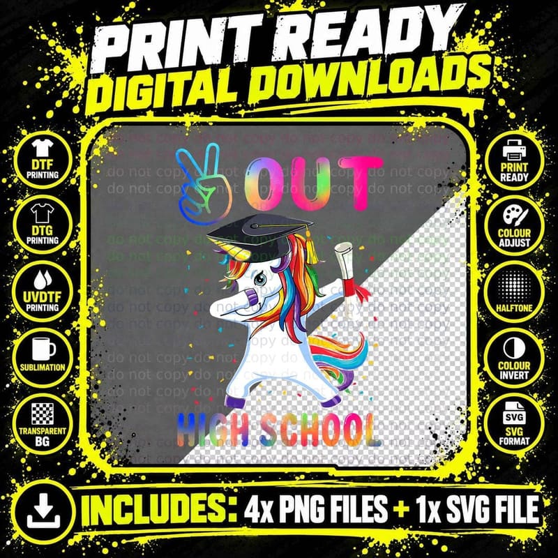Unicorn Peace Out High School Graduation Last Day of Png SVG Digital Bundle
