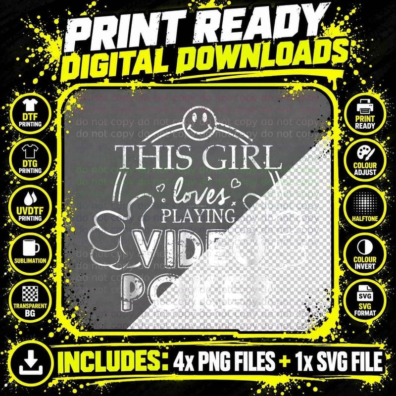 Video Poker Girl Loves Playing Video Poker T-Shirt Png SVG Digital Bundle