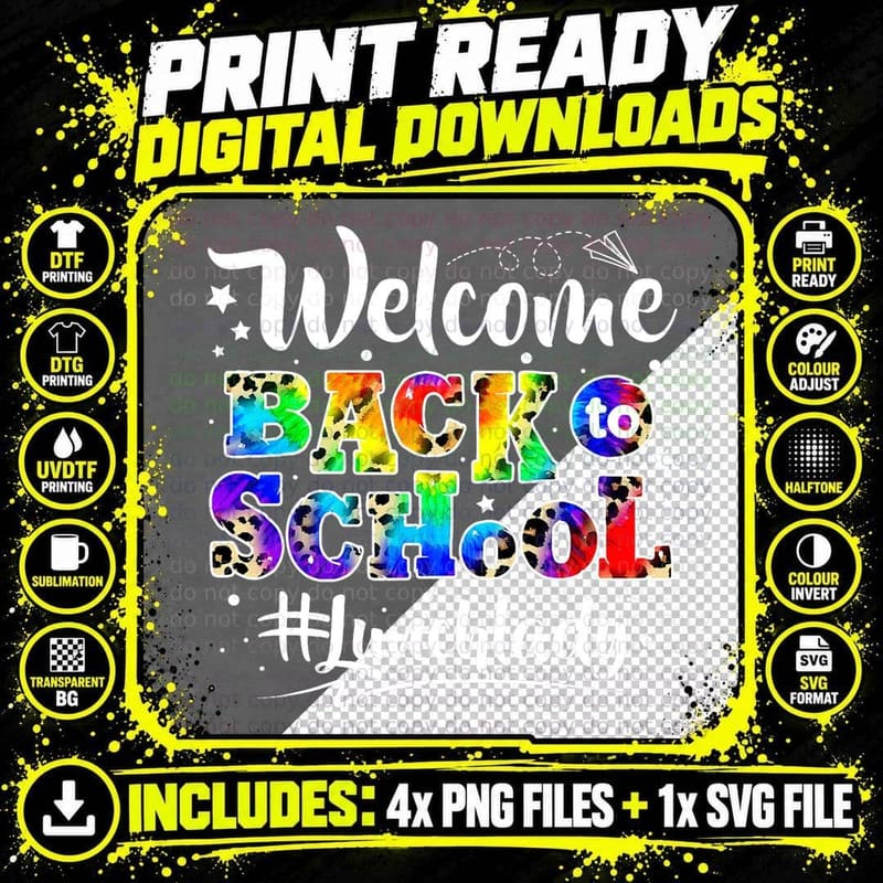 Welcome Back to School Lunch Lady Leopard Tie Dye Png SVG Digital Bundle