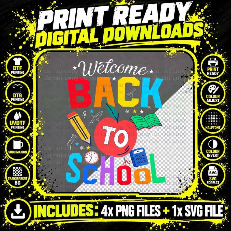 Welcome Back to School, First Day of School Students Png SVG Digital Bundle