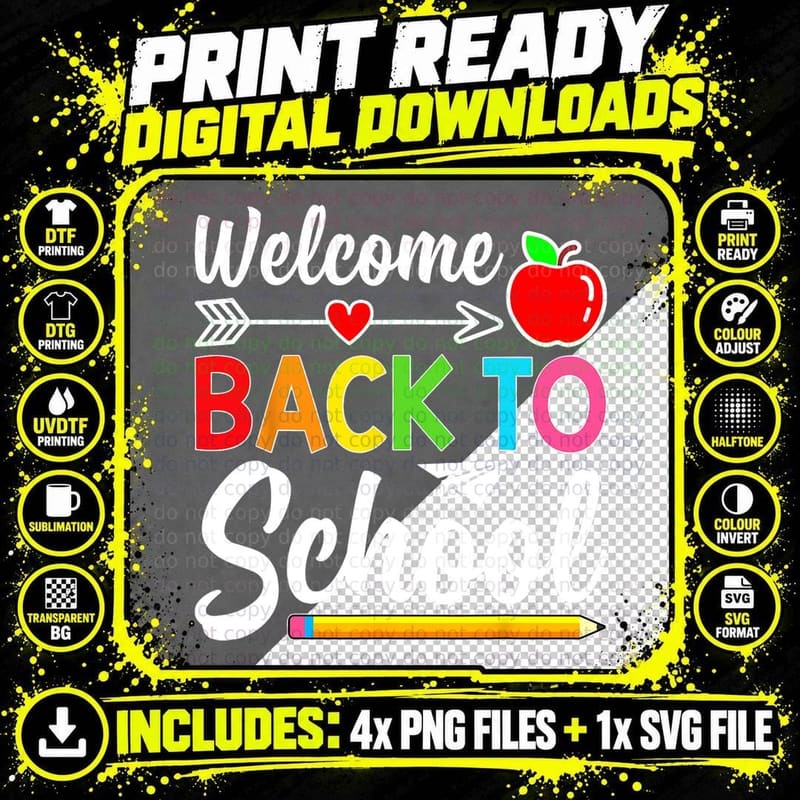Welcome Back to School, First Day of School Teachers Png SVG Digital Bundle