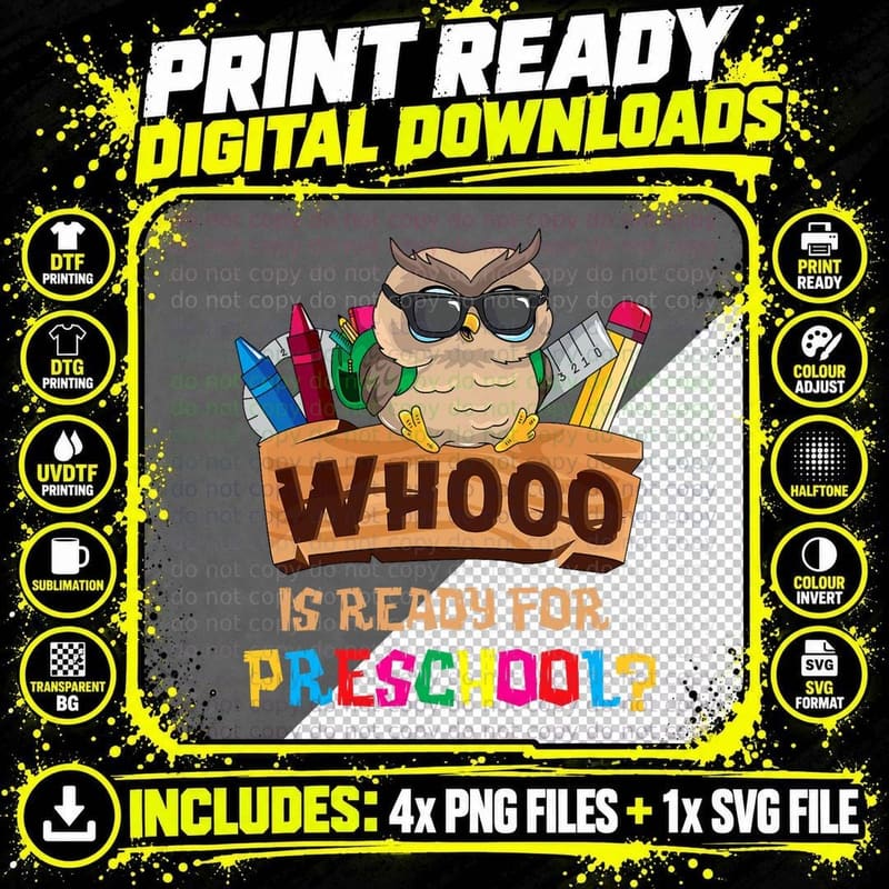 Whooo Is Ready for Preschool Owl Back to School Png SVG Digital Bundle