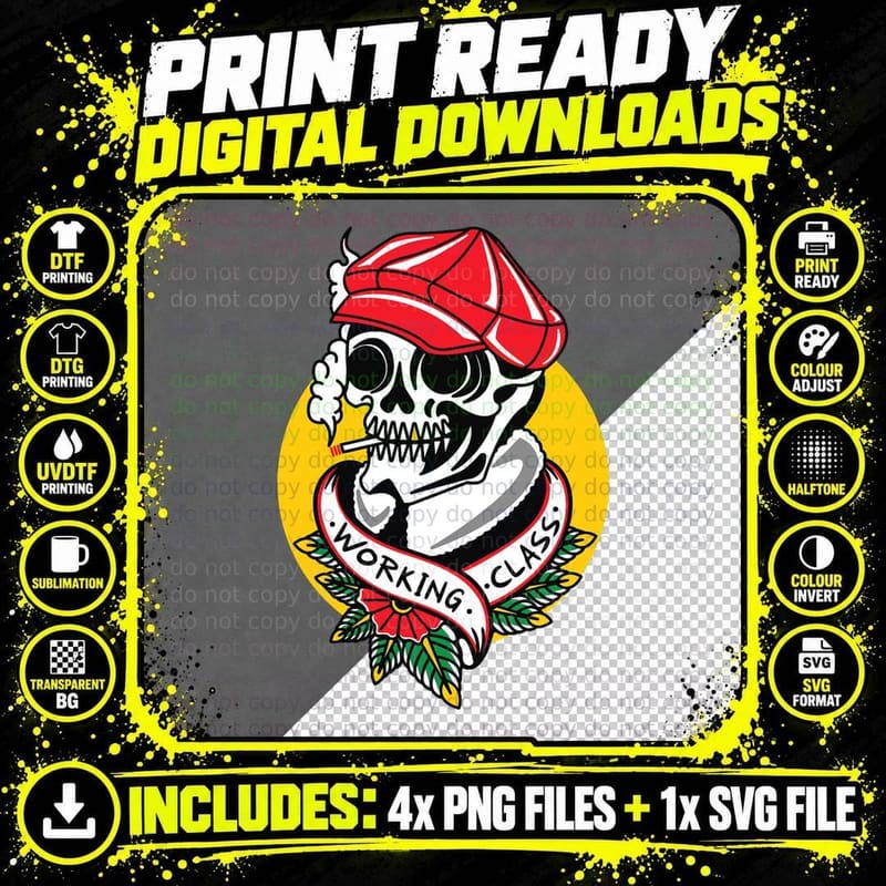 Working Class American Traditional Tattoo Old School Png SVG Digital Bundle