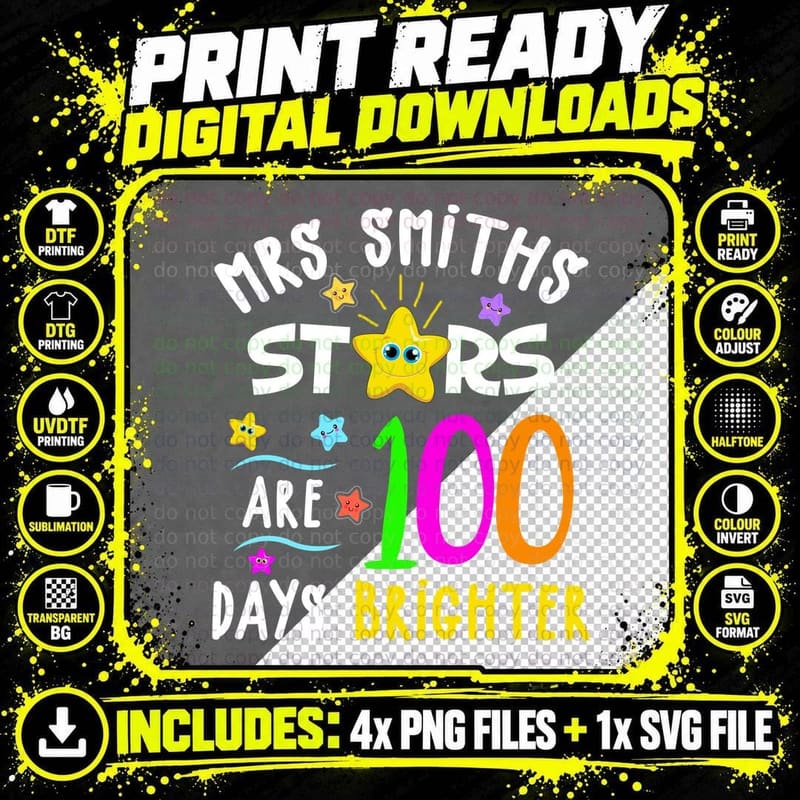 100 Days Brighter T-Shirt, Celebration Design, Party Wear Png SVG Digital Bundle