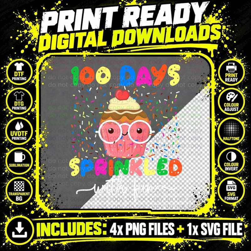 100 Days Sprinkled with Fun Cupcake 100th Day Teachers Png SVG Digital Bundle