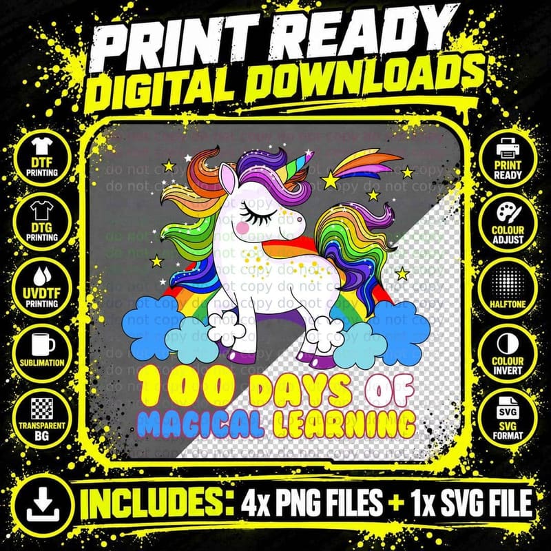 100 Days of Magical Learning T-Shirt Png SVG Digital Bundle
