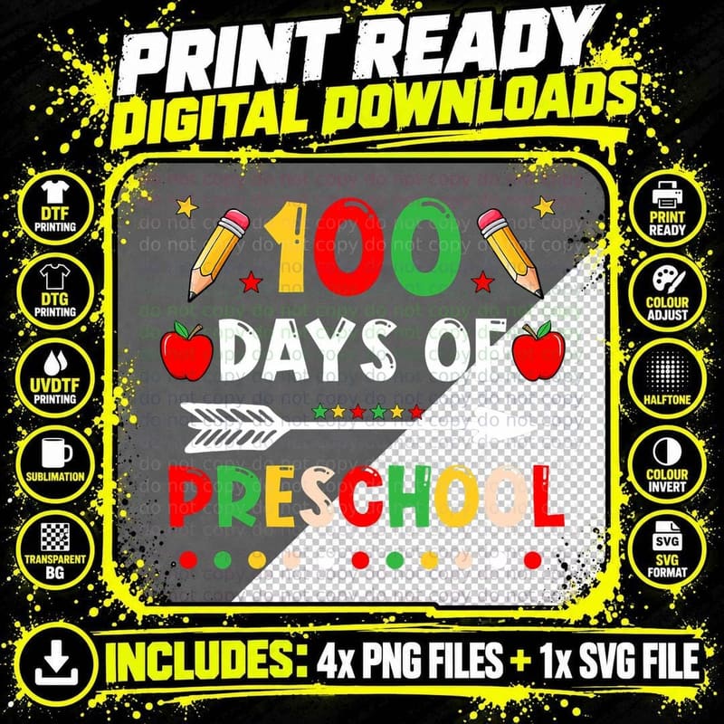 100 Days of Preschool Celebration Outfit Adults Boys Png SVG Digital Bundle