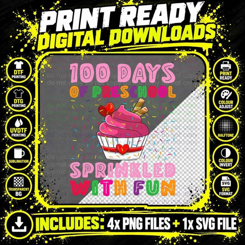 100 Days of Preschool Sprinkled with Fun Cupcake Girl Png SVG Digital Bundle