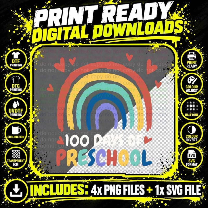 100 Days of Preschool, 100th Days Boys and Girls Png SVG Digital Bundle