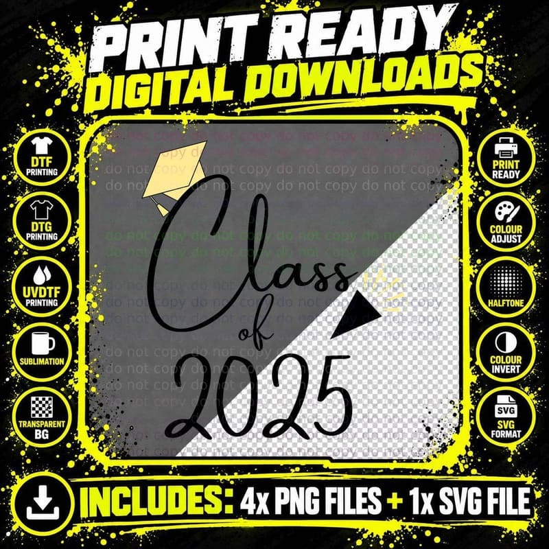 2 Grad 25 Graduation T-Shirt, 2 Grad 25 Year Text Bold Png SVG Digital Bundle