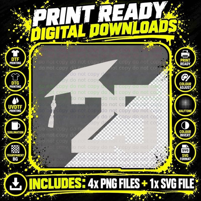 25 Graduation T-Shirt, Large Black Outline 25 Grad Tee Png SVG Digital Bundle