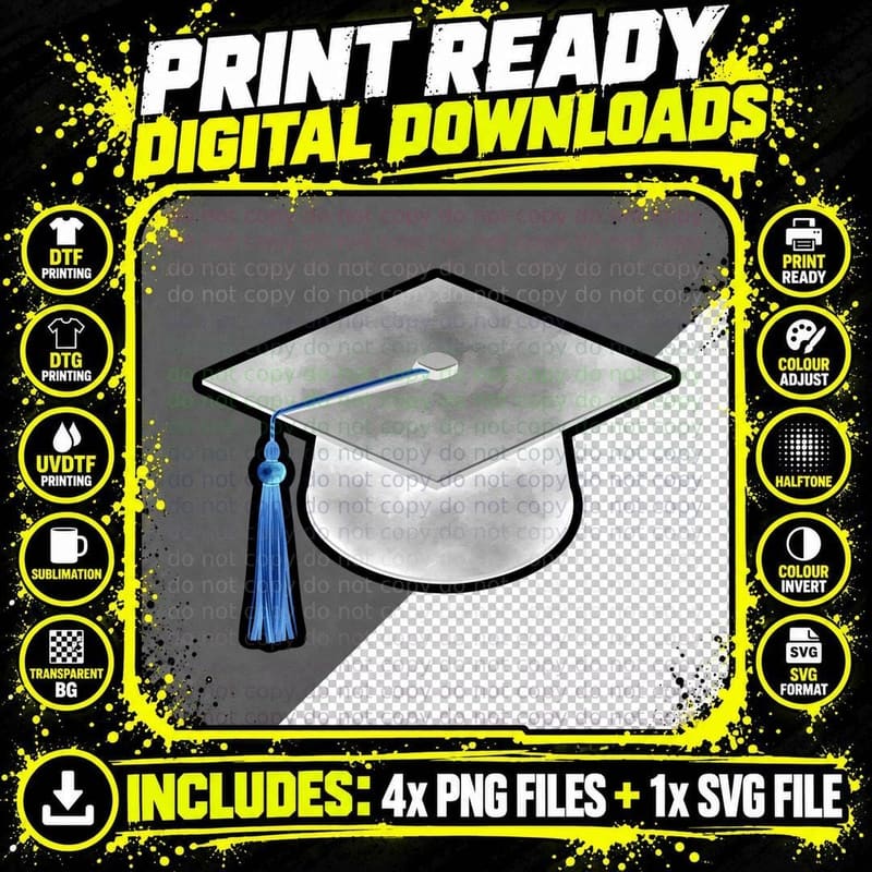 Black Cap Gold Tassel Stack Graduation T-Shirt Png SVG Digital Bundle