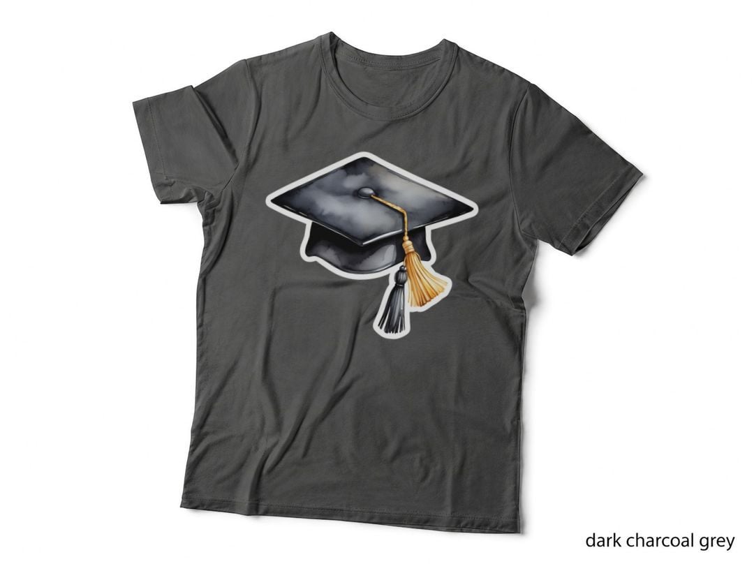 Black Cap with Dual Gold Tassels Graduation T-Shirt, Senior Grad Graphic Tee