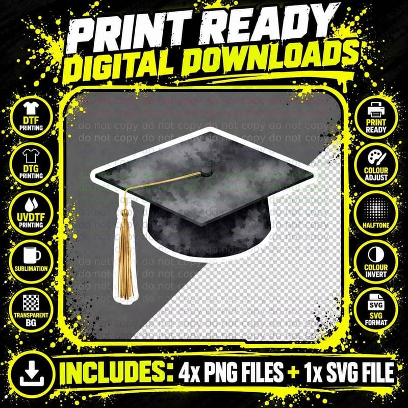 Black Cap with Gold Tassel Frame Graduation Design Png SVG Digital Bundle