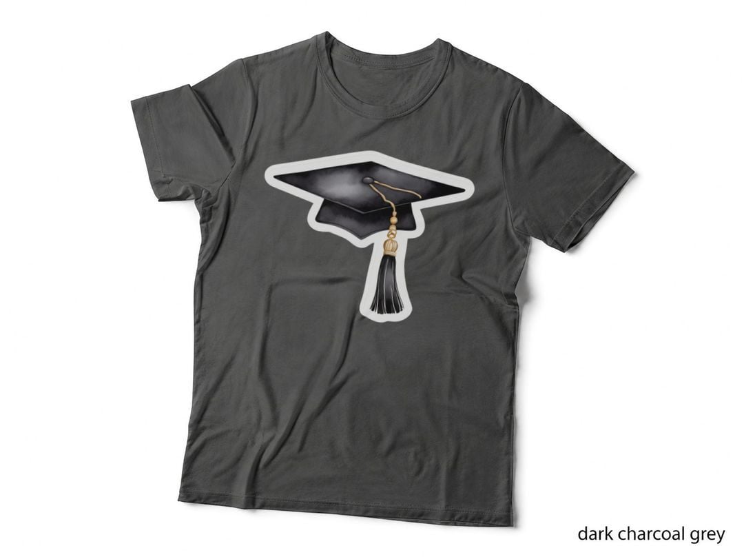 Black Cap with Gold Tassel Frame Graduation T-Shirt, Senior Grad Graphic Tee