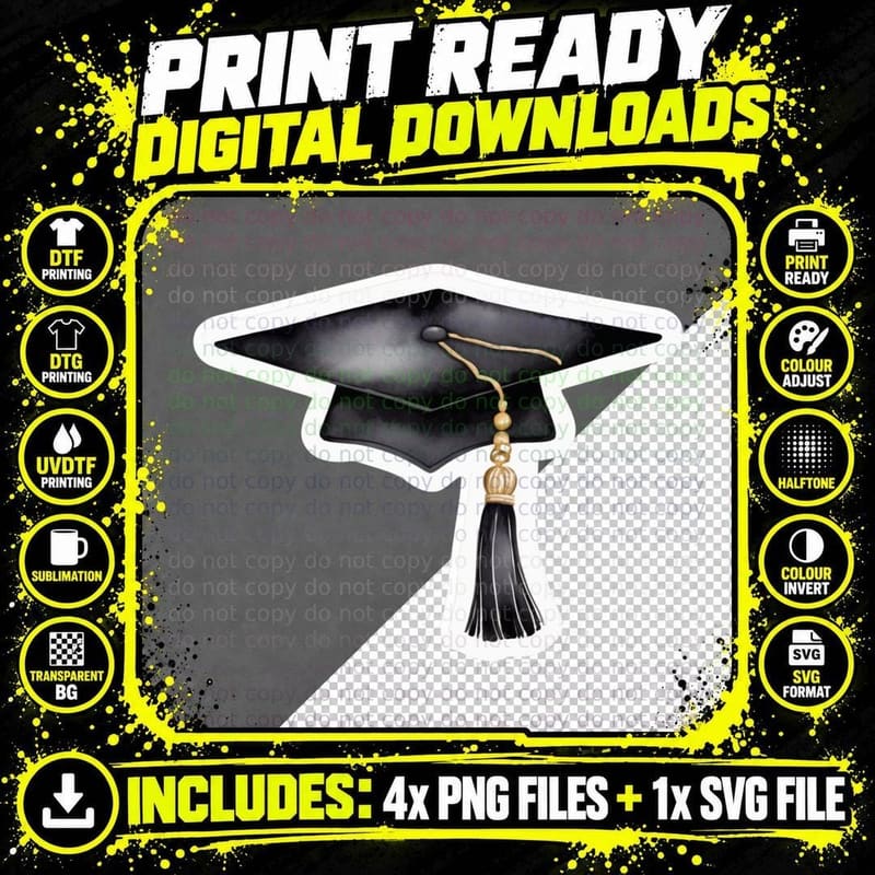 Black Cap with Gold Tassel Frame Graduation T-Shirt Png SVG Digital Bundle
