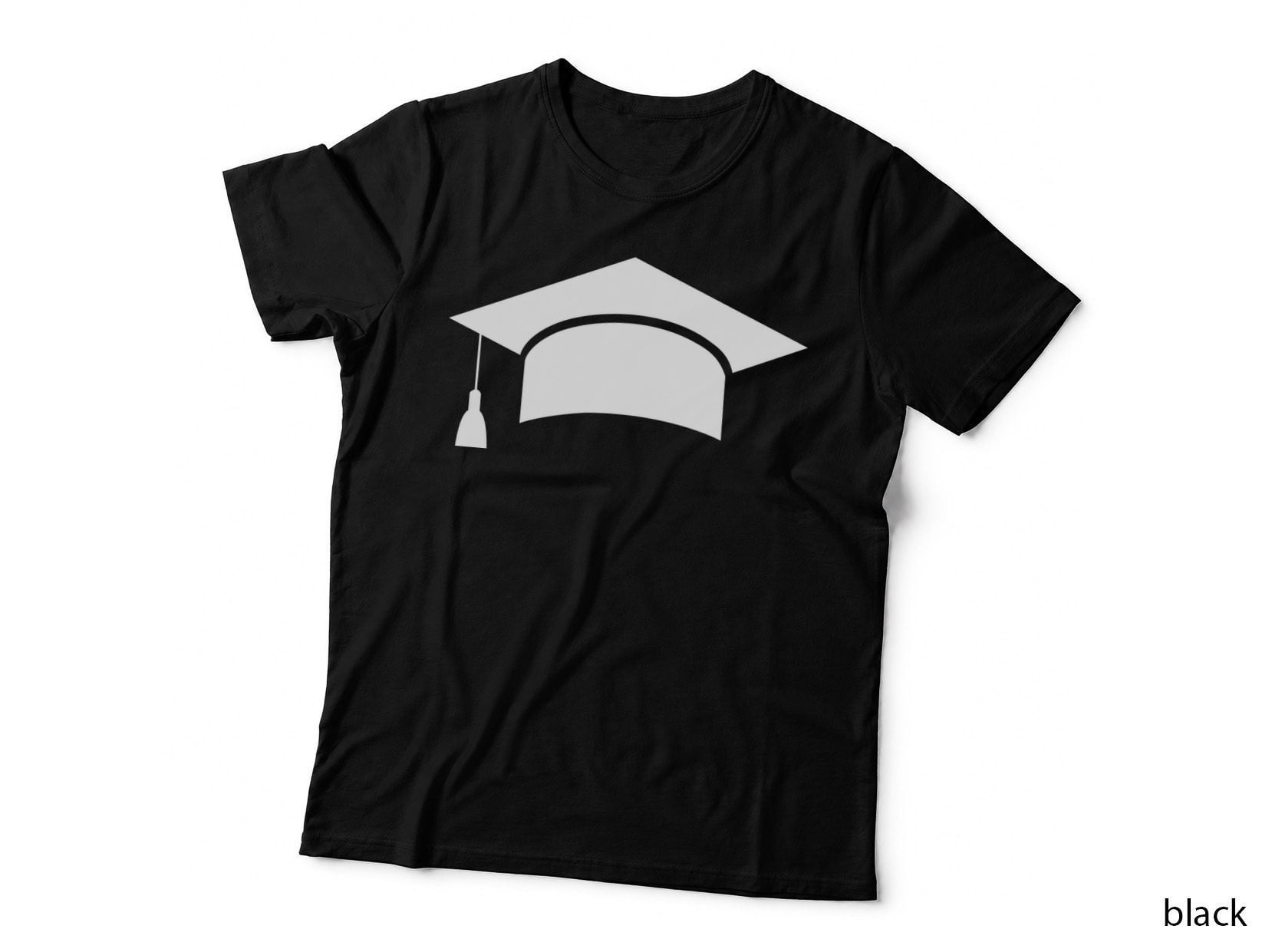 Black Grad Cap Silhouette Outline Graduation T-Shirt, Senior Grad Graphic Tee