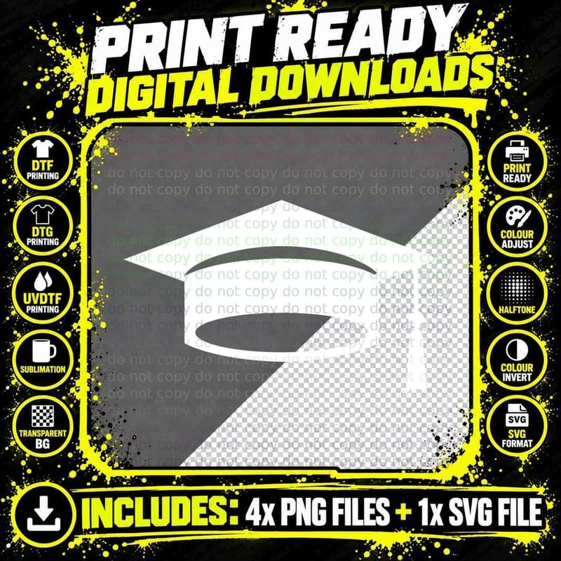 Black Graduation Cap Simple Outline Graduation T-Shirt Png SVG Digital Bundle