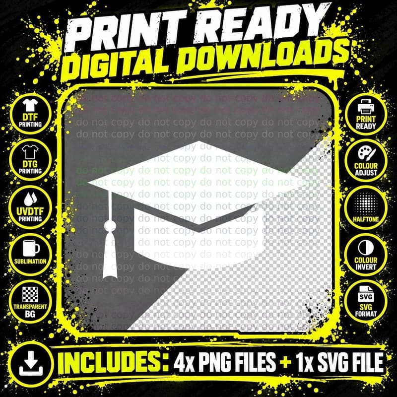 Black Mortarboard Tassel Icon Graduation T-Shirt Png SVG Digital Bundle