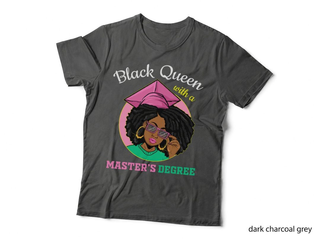 Black Queen with a Master's Degree Pink & Green Graduation T-Shirt