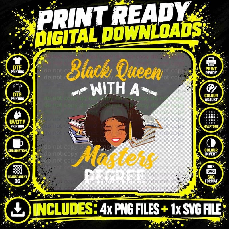 Black Queen with a Masters Degree College Graduation for Png SVG Digital Bundle