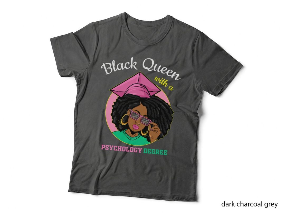 Black Queen with a Psychology Degree Pink & Green Graduation T-Shirt