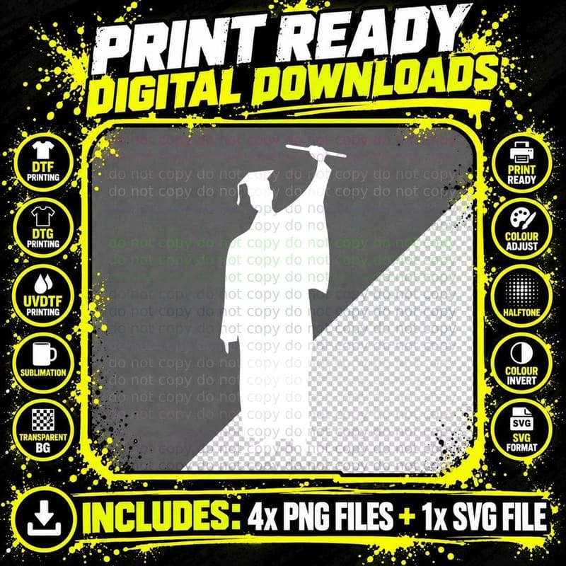 Black Silhouette Diploma Raised Graduation T-Shirt Png SVG Digital Bundle